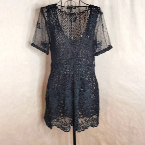 KAREN KANE 2pc Sheer Black Floral Crochet and Lace‎ Blouses Medium - Picture 1 of 11